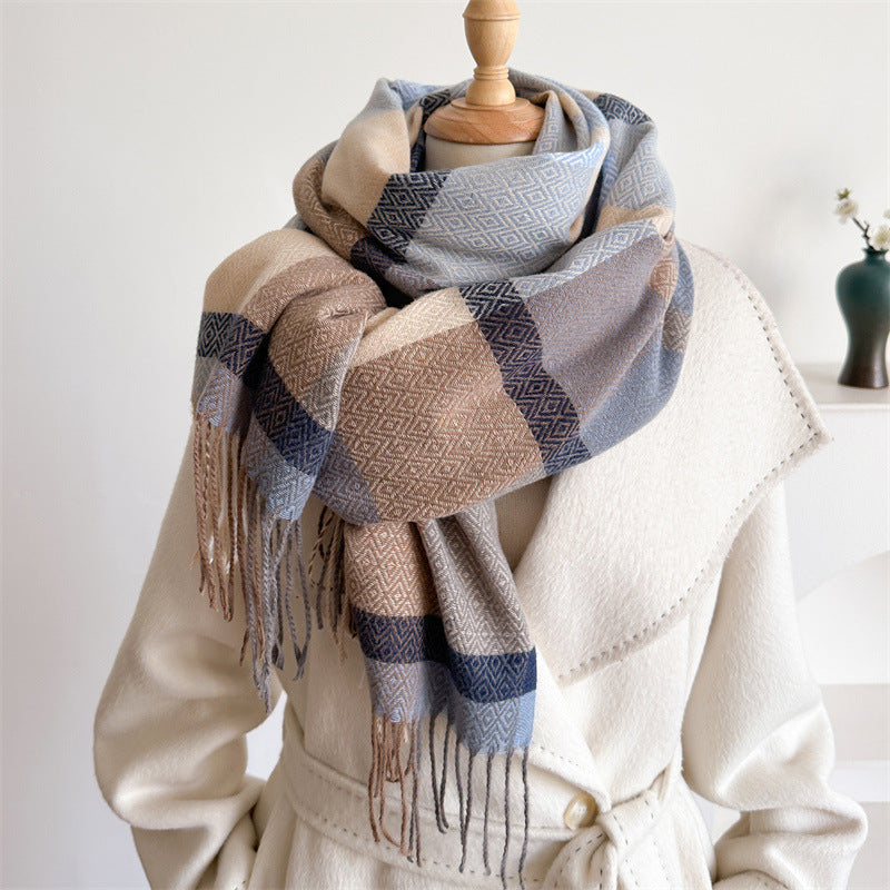 Luna | Lengthened Tassel Plaid Scarf