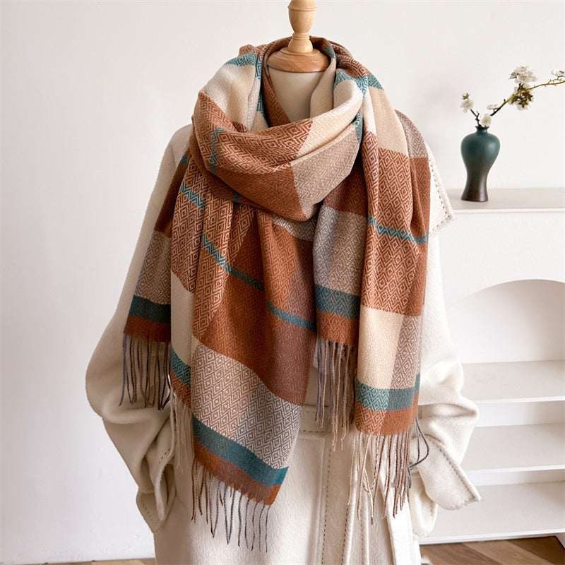 Luna | Lengthened Tassel Plaid Scarf