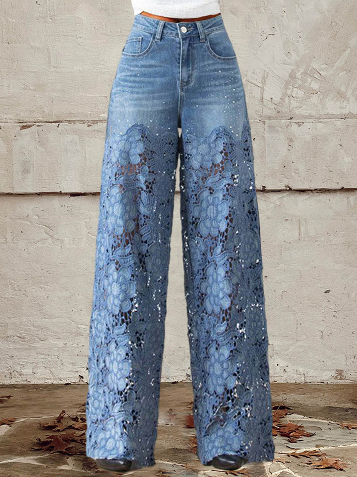Ava | Elegant Lace Patchwork Denim Pants