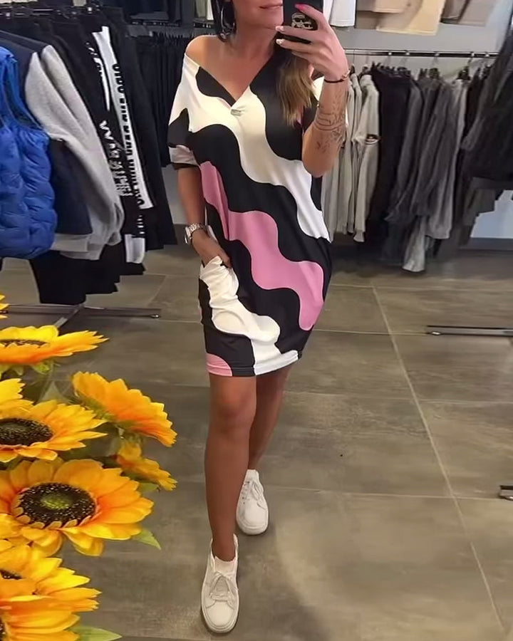 Karina | Wave Print V-Neck Dress