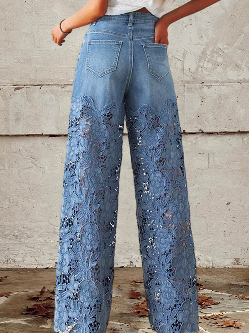 Ava | Elegant Lace Patchwork Denim Pants