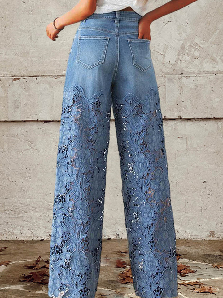 Ava | Elegant Lace Patchwork Denim Pants