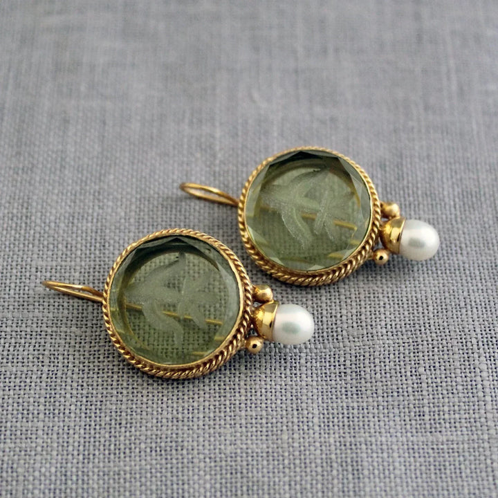 Penelope Vintage | Earrings with Green Stone and Pearl