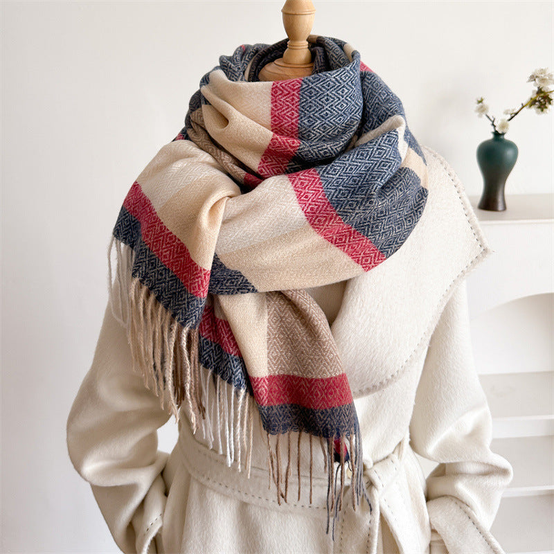 Luna | Lengthened Tassel Plaid Scarf