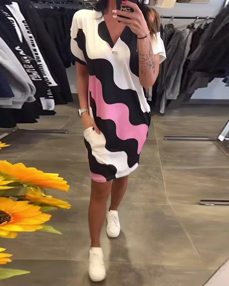 Karina | Wave Print V-Neck Dress