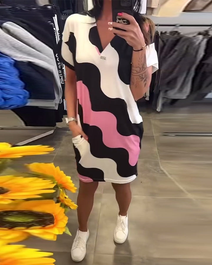 Karina | Wave Print V-Neck Dress