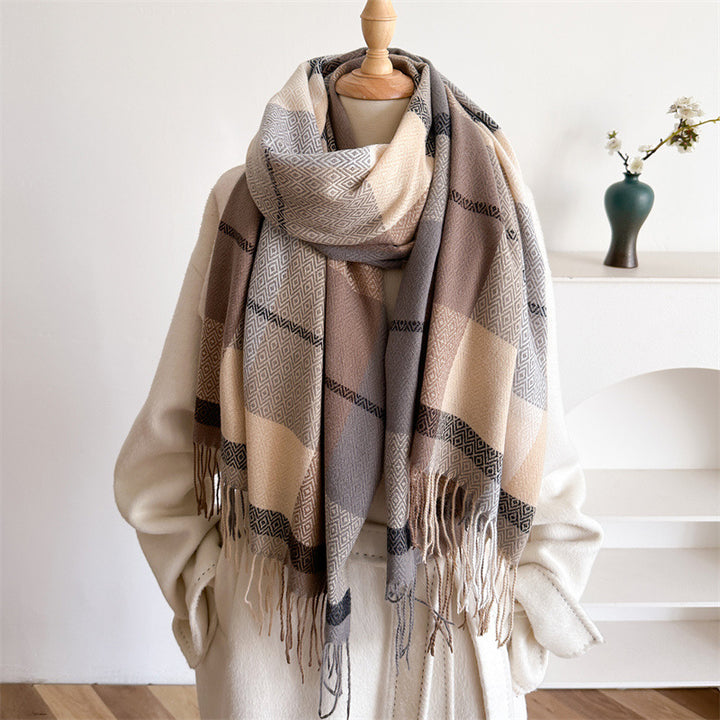 Luna | Lengthened Tassel Plaid Scarf