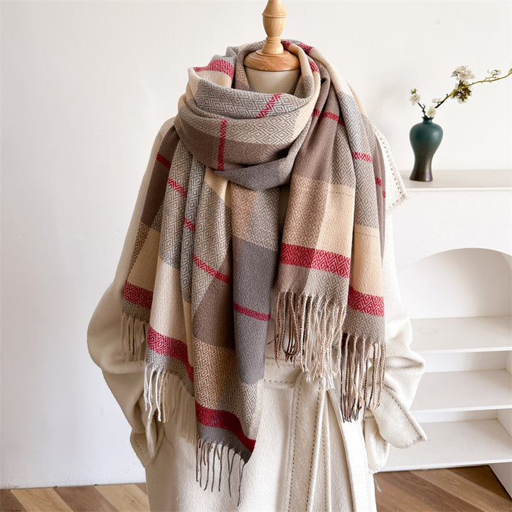 Luna | Lengthened Tassel Plaid Scarf