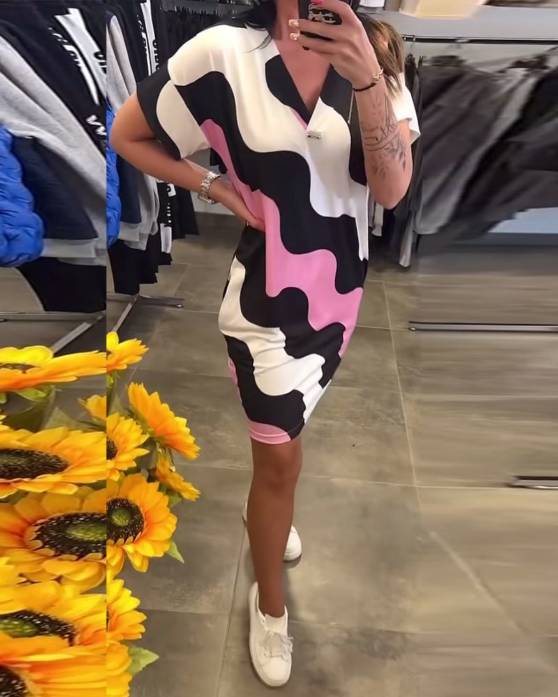 Karina | Wave Print V-Neck Dress