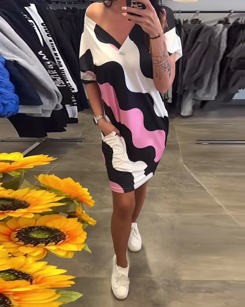 Karina | Wave Print V-Neck Dress