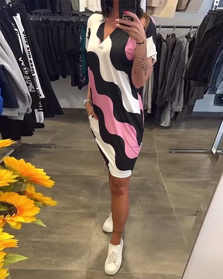 Karina | Wave Print V-Neck Dress