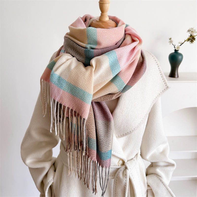 Luna | Lengthened Tassel Plaid Scarf