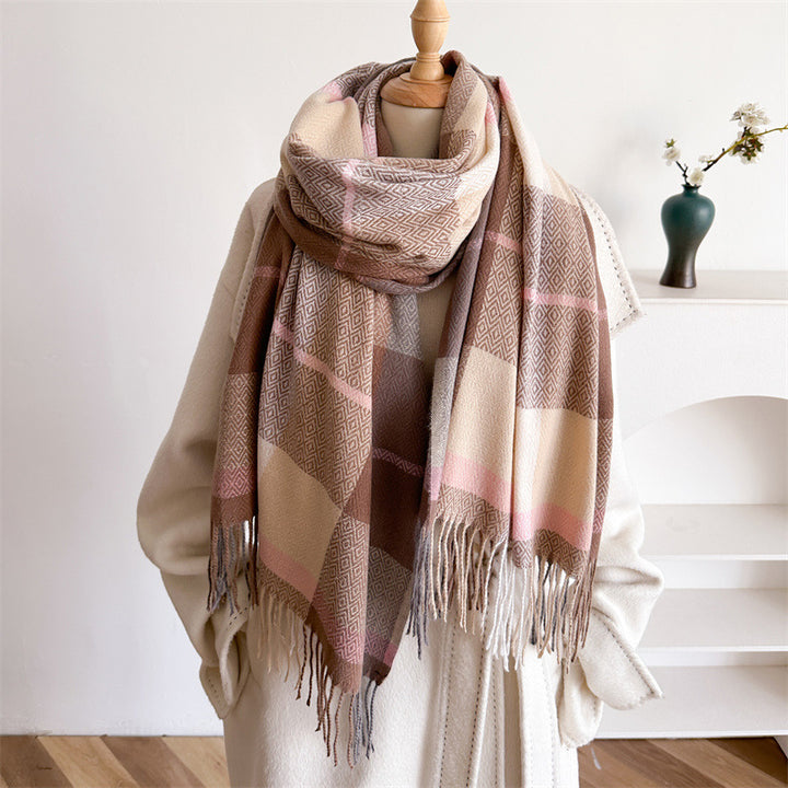 Luna | Lengthened Tassel Plaid Scarf