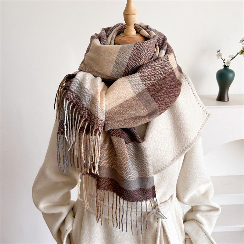 Luna | Lengthened Tassel Plaid Scarf