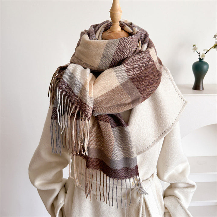 Luna | Lengthened Tassel Plaid Scarf